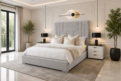 Abstract Haven Ottoman Gas Lift Storage Bed With Headboard Silver