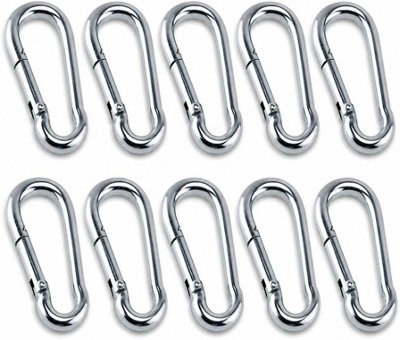Sisi UK M5 Carabiner Snap Hook Steel Clips 50mm Bzp Zinc Plated Spring Hook Small Rope Chain Connector Pack Of 10 Mini Diy from B&Q