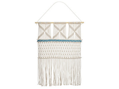 Wyld And Coco Unisex Beige Cotton Wall Hanging With Blue Fringed Boho Decor - Image 2
