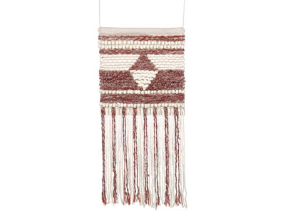 Wyld And Coco Unisex Red Handwoven Wool Wall Hanging Beige Geometric Boho - Image 2