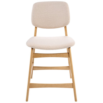 Wyld and Coco Lumira Home Set Of 2 Armless Bar Chairs, Light Brown Rubberwood, Beige Boucle Seats