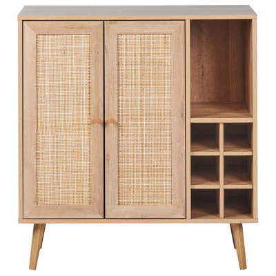 Wyld And Coco Unisex Brown Sideboard With Wine Rack And Wicker Fronts - Boho Style In - Image 2