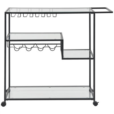 Wyld And Coco Unisex Black Kitchen Trolley Iron And Tempered Glass Bottle And Glass Rack 40Cm - Image 2