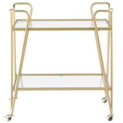 Wyld And Coco Unisex Gold Metal And Glass Kitchen Trolley Braked Wheels Two Tempered Glass Small - Image 2