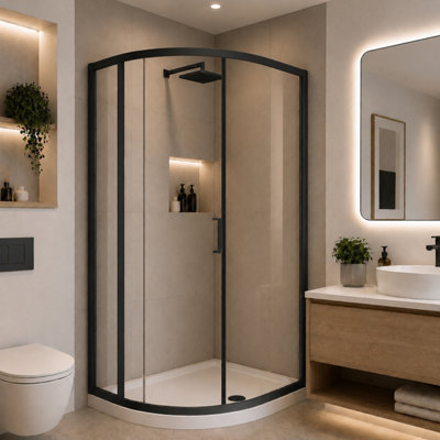Plum&clay Flora Single Door Left Hand Quadrant Shower Enclosure Gun Grey & Shower Tray 1000 X 900mm from B&Q