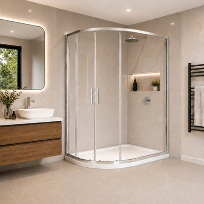 Plum&clay Flora Chrome Shower Enclosure Twin Door Left Hand Quadrant Shower Tray (L) 1100mm X (W) 760mm from B&Q
