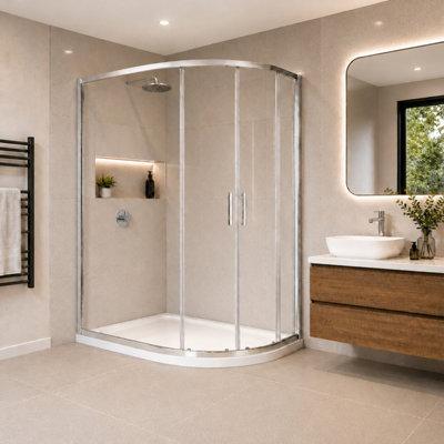 Plum&clay Flora Chrome Shower Enclosure Twin Door Right Hand Quadrant Shower Tray (L) 1300mm X (W) 760mm from B&Q