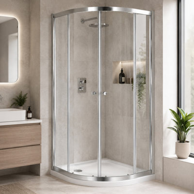 Plum&clay Riven Chrome Sliding Door Quadrant Shower Enclosure With Shower Tray (L) 900mm (W) 900mm from B&Q