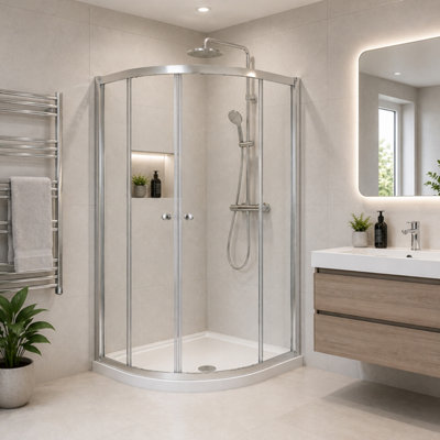 Plum&clay Riven Chrome Sliding Door Left Hand Quadrant Shower Enclosure With Shower Tray (L) 1200mm (W) 800mm from B&Q