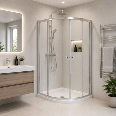 Plum&clay Riven Chrome Sliding Door Right Hand Quadrant Shower Enclosure With Shower Tray (L) 1200mm (W) 800mm from B&Q