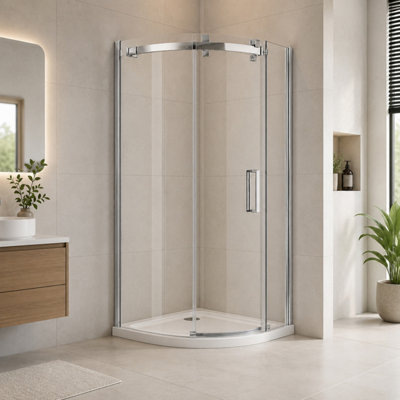 Plum&clay Solero Chrome Sliding Door Left Hand Quadrant Shower Enclosure With Shower Tray (L) 900mm X (W) 900mm from B&Q