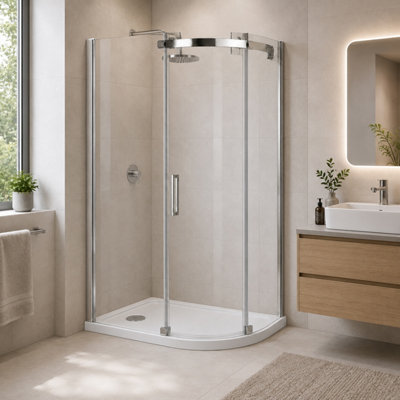 Plum&clay Solero Chrome Sliding Door Right Hand Quadrant Shower Enclosure With Shower Tray (L) 1200mm X (W) 900mm from B&Q