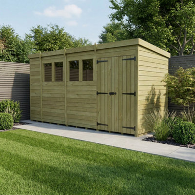 B&Q -  14 X 4 Pent Shed (Double DoorWith Windows)