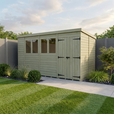 B&Q -  14 X 8 Pent Shed (Double DoorWith Windows)