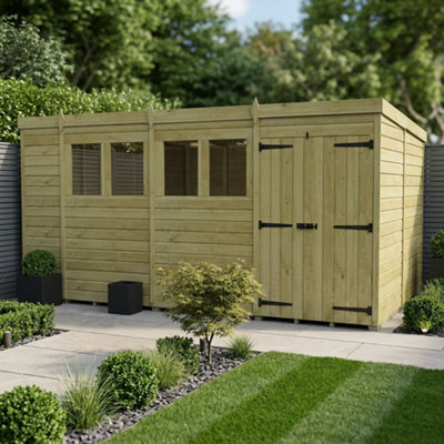 B&Q -  14 X 10 Pent Shed (Double DoorWith Windows)
