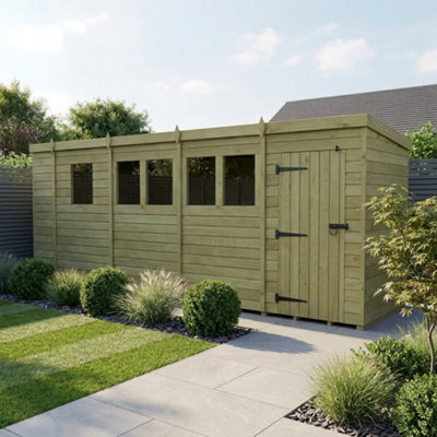 B&Q -  17 X 4 Pent Shed (Single DoorWith Windows)