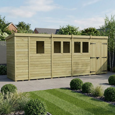 B&Q -  17 X 4 Pent Shed (Double DoorWith Windows)