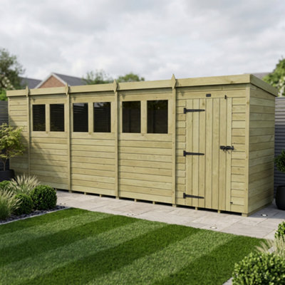 B&Q -  19 X 4 Pent Shed (Single DoorWith Windows)