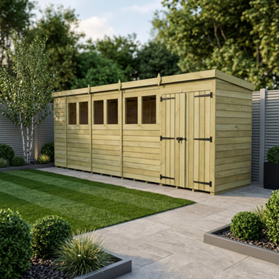 B&Q -  19 X 4 Pent Shed (Double DoorWith Windows)
