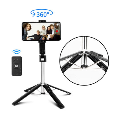 B&Q Selfie Stick Tripod Stand With Phone Holder And Bluetooth Remote For Iphone Samsung Black