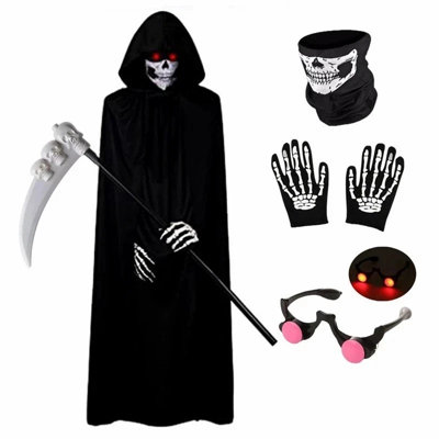 B&Q 90Cm  Halloween Costume With Glowing Effect, Scary Hooded Skeleton Outfit For  Fancy Dress Parties