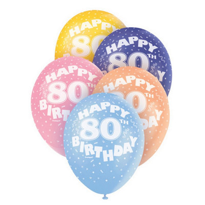 Unique Party 12 Inch 80Th Orted Latex Balloons (Pack Of 5) Multicoloured (One Pack) from B&Q