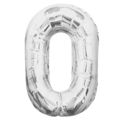 Unique Party 34 Inch Silver Glitz Number Balloon (0-9) Silver (0) from B&Q