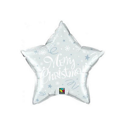  - Qualatex Merry Christmas Star Shaped Festive Foil Balloon Silver (One Size)