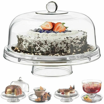 Gr8 Home Multi Functional 6In1 Clear Cake Stand Dome Platter Dip Server Punch Salad Bowl from B&Q