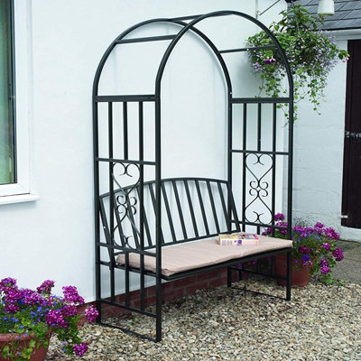 Gr8 Garden Black Garden Metal Rose Arch Trellis Climbing Plant With Bench Pergola Arbour