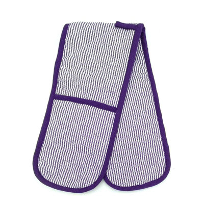 Heat Resistant Double Oven Gloves - Purple Stripe Double - Image 4