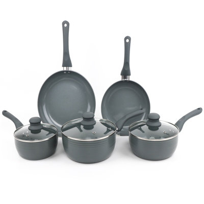B&Q -  Grey 8 Piece Ribbed Cookware Set Non Stick Induction Pans Saucepans Cooking Pots