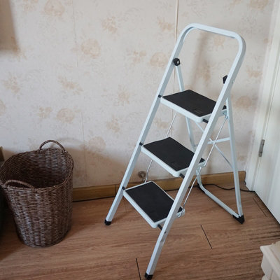 Gr8 Home 3 Step Steel Folding Ladder - White - Non-Slip Tread, Heavy Duty, Foldable for DIY - Image 8