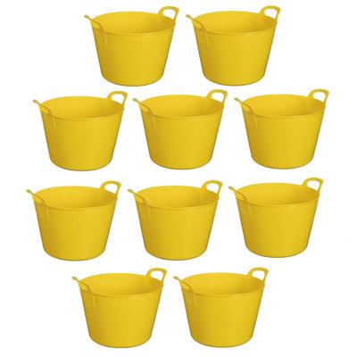 B&Q -  Yellow Set Of 10 Plastic Flexi Tub Storage Bucket 42L Builders Garden Horse Feed Trug Laundry Toy