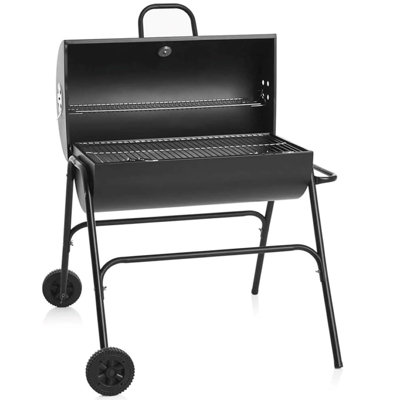 B&Q -  Large Oil Drum Charcoal Bbq Grill Barbecue Warming Rack Portable Wheels Stand
