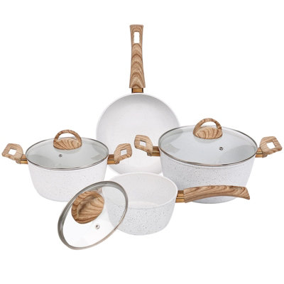 B&Q -  Coconut Aluminium 7 Pcs Induction Non Stick Frying Pan Saucepan Pot Cookware Set