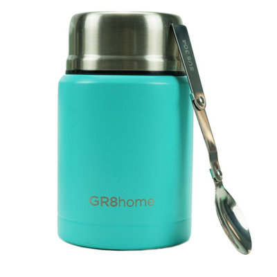 Gr8 Home Stainless Steel Food Flask 500Ml Vacuum Insulated Thermal Soup Jar Spoon Green from B&Q