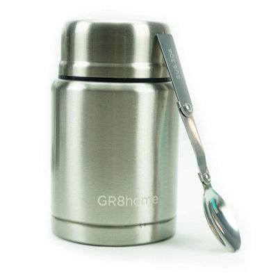 Gr8 Home Stainless Steel Food Flask 500Ml Vacuum Insulated Thermal Soup Jar Spoon Silver from B&Q