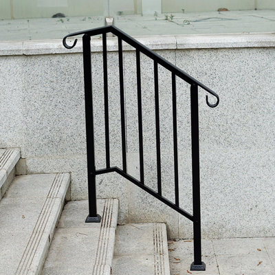 B&Q -  Outdoor Black Steel Handrail 2 Steps Garden Stairs Safety Grab Bannister Rail