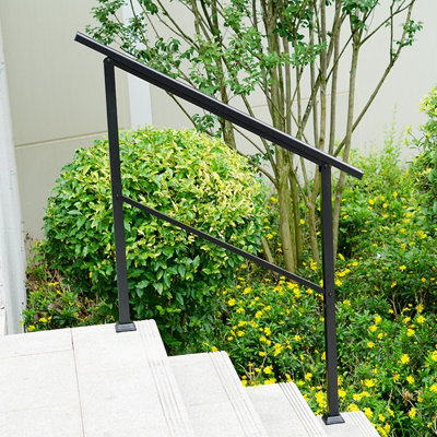 B&Q -  Outdoor Adjustable Black Steel Handrail 1-4 Steps Garden Stairs Safety Grab Rail