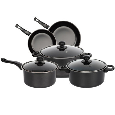 Gr8 Home 8 Piece Non Stick Cookware Set Cooking Pot Frying Pan Saucepan With Lids Black