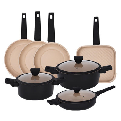 Gr8 Home Casamema Black 10 Pcs Forged Carbon Steel Non Stick Marble Saucepan Cookware Set from B&Q