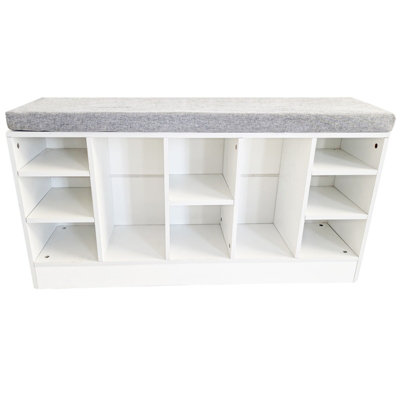 Shoe Bench Storage Rack Wooden Cabinet Cushion Seat Organiser Grey White 2016168