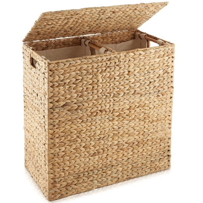 B&Q -  X Large Water Hyacinth Double Laundry Hamper Bin Clothes Washing Basket With Lid