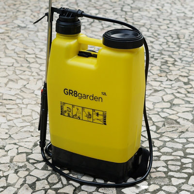 Gr8 Garden 12L Backpack Manual Pressure Sprayer With Lance Garden Weed Killer Knapsack from B&Q