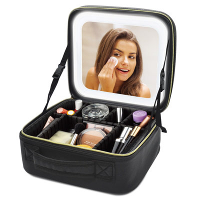 Gr8 Home Unisex Black Cosmetic Makeup Vanity Travel Case Make Up Storage Box Bag With Led Mirror - Image 10