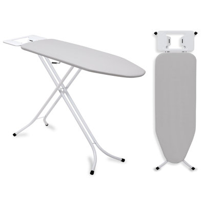 Gr8 Home Ironing Board Folding Adjustable Non Slip Feet And Iron Rack Grey White 110X34Cm from B&Q