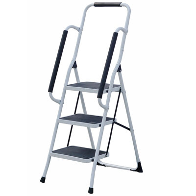 Gr8 Home 3 Step Ladder Folding Stool Non Slip Tread Steel Foldable Home Diy With Handrail from B&Q