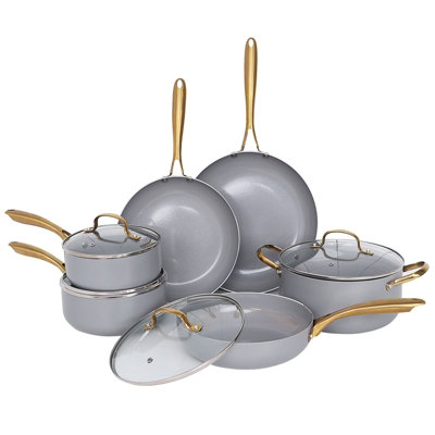 Gr8 Home Grey Gold Induction 10 Pc Cookware Set Non Stick Frying Pan Saucepan Cooking Pot from B&Q