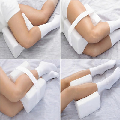 Rackhams White Memory Foam Leg Knee Support Pillow Cushion Sleeping Aid With Strap Cover - Image 3